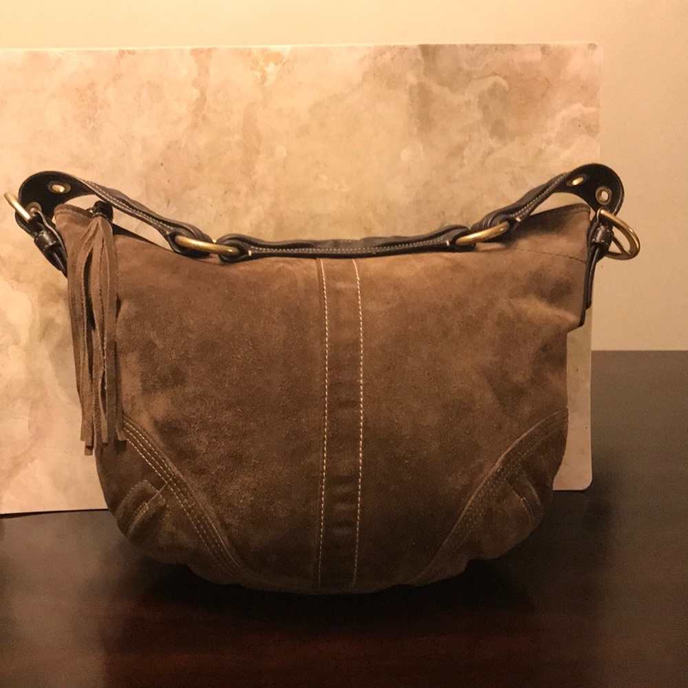 Coach Boho Purse Handbag Suede Brown Leather
